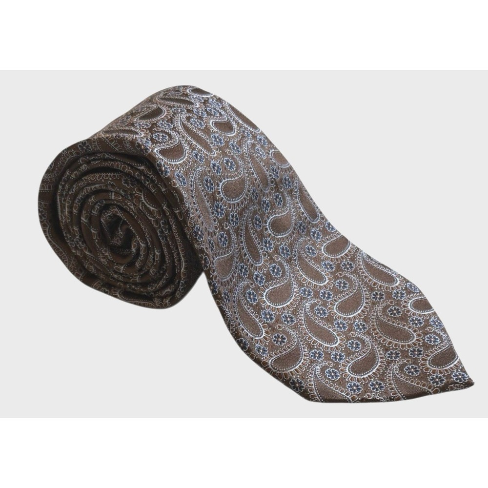Ermenegildo Zegna Brown Paisley‎ Tie Silk Neck Grey Blue